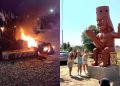 La Libertad: Hampones atacan a vigilantes y queman “Huaco Erótico” de Moche