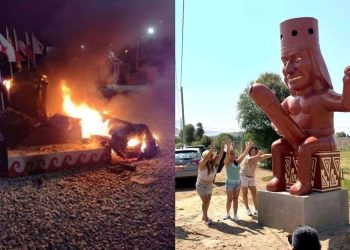La Libertad: Hampones atacan a vigilantes y queman “Huaco Erótico” de Moche