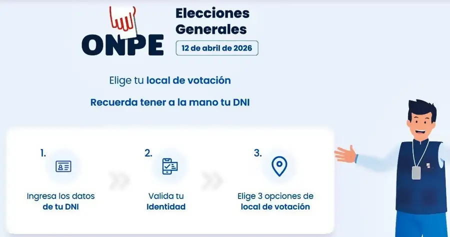 captura de pantalla del sitio web de la onpe mostrando pasos a seguir para votar