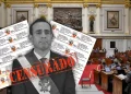 José Jerí, presidente del Perú censurado por el Congreso, aparece con banda presidencial y sello de “Censurado” sobre fondo del Parlamento y documentos