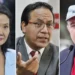 Composición fotográfica que muestra de cerca a Keiko Fujimori, Roberto Sánchez y Rafael López Aliaga, candidatos en el contexto electoral peruano.