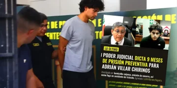 Adrián Villar Chirinos siendo custodiado tras dictarse 9 meses de prisión preventiva por el caso Lizeth Marzano