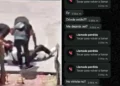 Captura dividida que muestra a tres personas agrediendo a un hombre en un banco, mientras a la derecha aparecen mensajes y llamadas perdidas en un celular, sugiriendo una cita que terminó en asalto.
