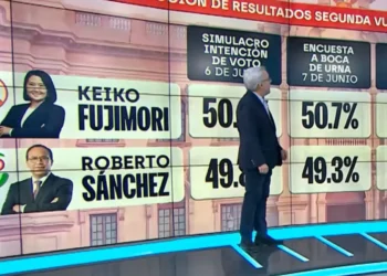 Alfredo Torres de Ipsos Perú presenta los resultados del conteo rápido de la segunda vuelta electoral entre Keiko Fujimori y Roberto Sánchez.