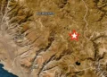 Mapa satelital de Ayacucho indicando el epicentro del sismo con una estrella roja