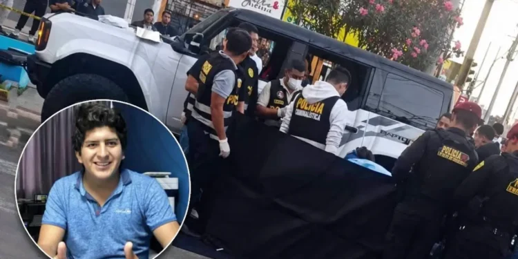 Empresario Jenss Lara y escena de investigación policial en Trujillo para nota de secuestro
