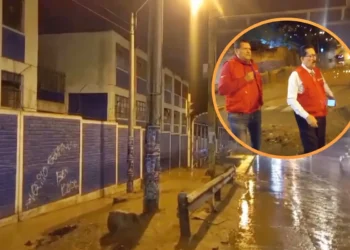 Aniegos y acumulación de agua en calles de Lima tras lluvias intensas con autoridades inspeccionando la zona