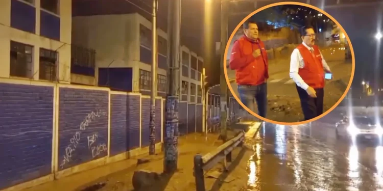 Aniegos y acumulación de agua en calles de Lima tras lluvias intensas con autoridades inspeccionando la zona