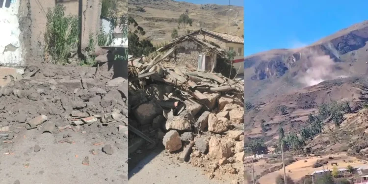 Casas colapsadas y deslizamientos de tierra en la región Junín después de un fuerte sismo