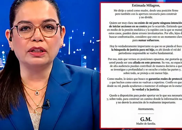La periodista Milagros Leyva y el comunicado de una madre de familia en pantalla