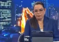 Milagros Leiva en programa de televisión durante emisión en vivo