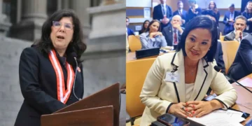 Janet Tello y Keiko Fujimori en imágenes divididas