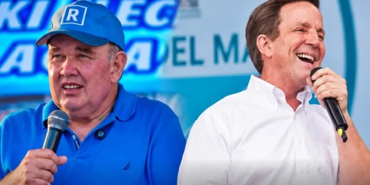 Rafael López Aliaga y Francis Allison durante eventos políticos sobre la encuesta Ipsos en Lima.