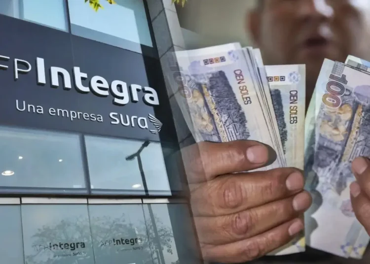 Fachada de AFP Integra y persona contando billetes en soles para nota sobre proyecto de retiro de fondos.